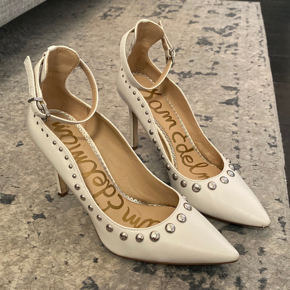 Sam Edelman Helen Studded Leather Ankle Pointy Toe Heels Pumps